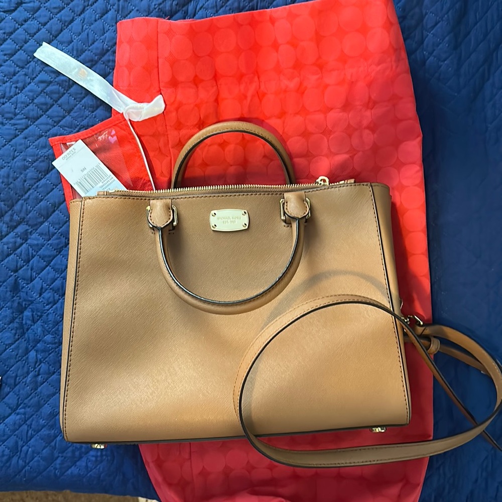 Michael Kors medium leather satchel with strap. Outer bag included.